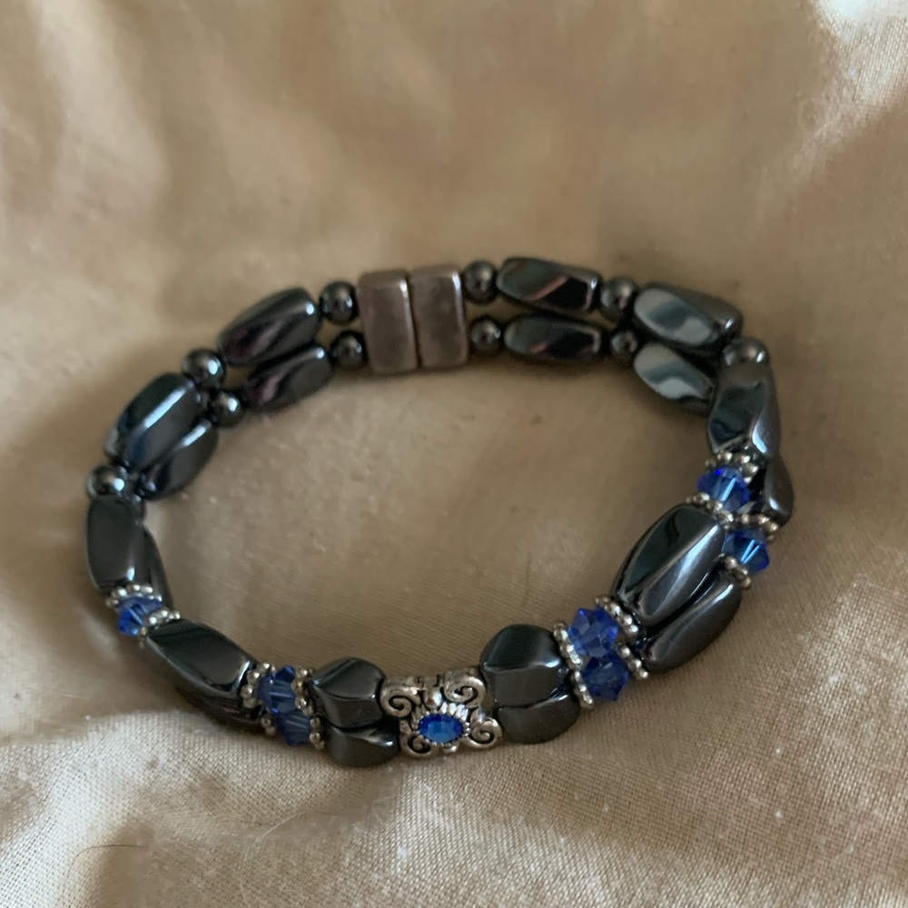 Double Hematite Bracelet with blue accents